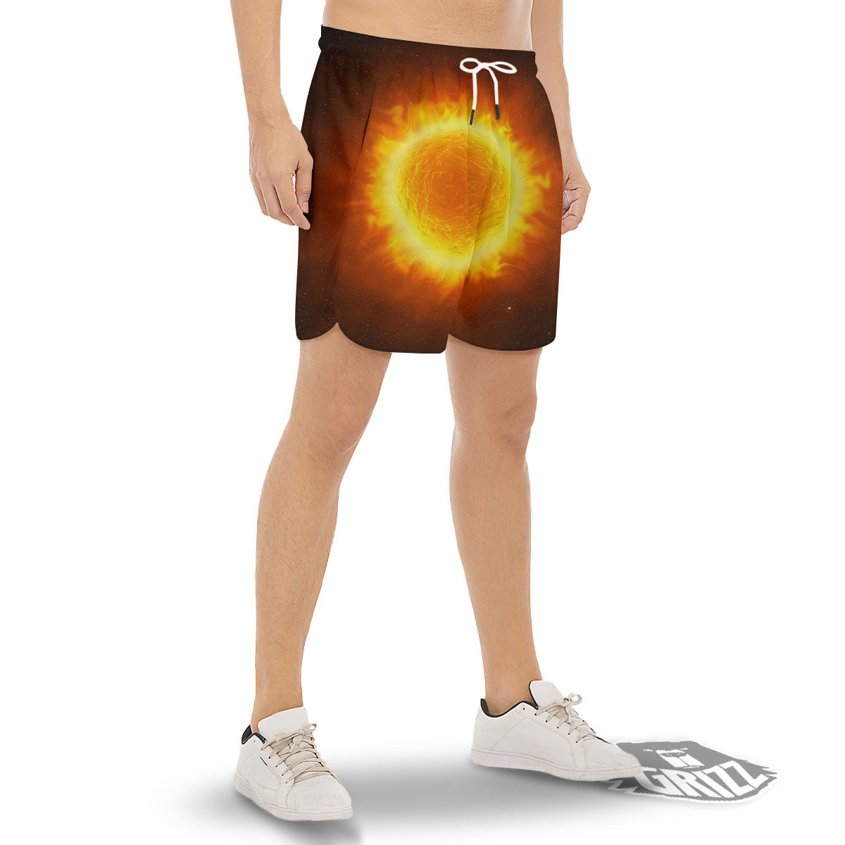 Flaming Sun Print Men's Gym Shorts-grizzshop