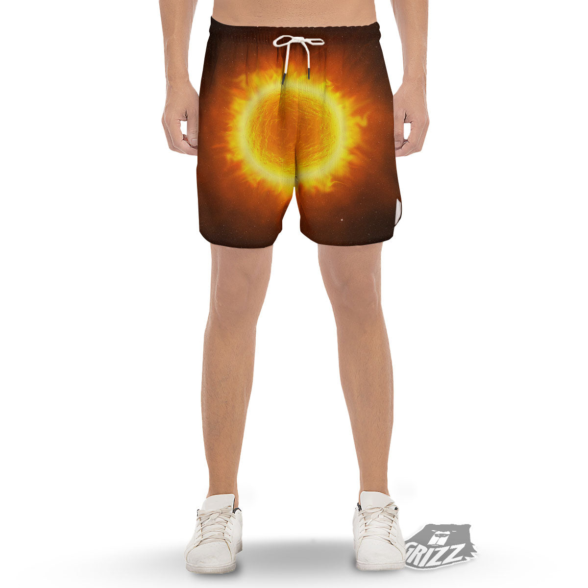 Flaming Sun Print Men's Gym Shorts-grizzshop