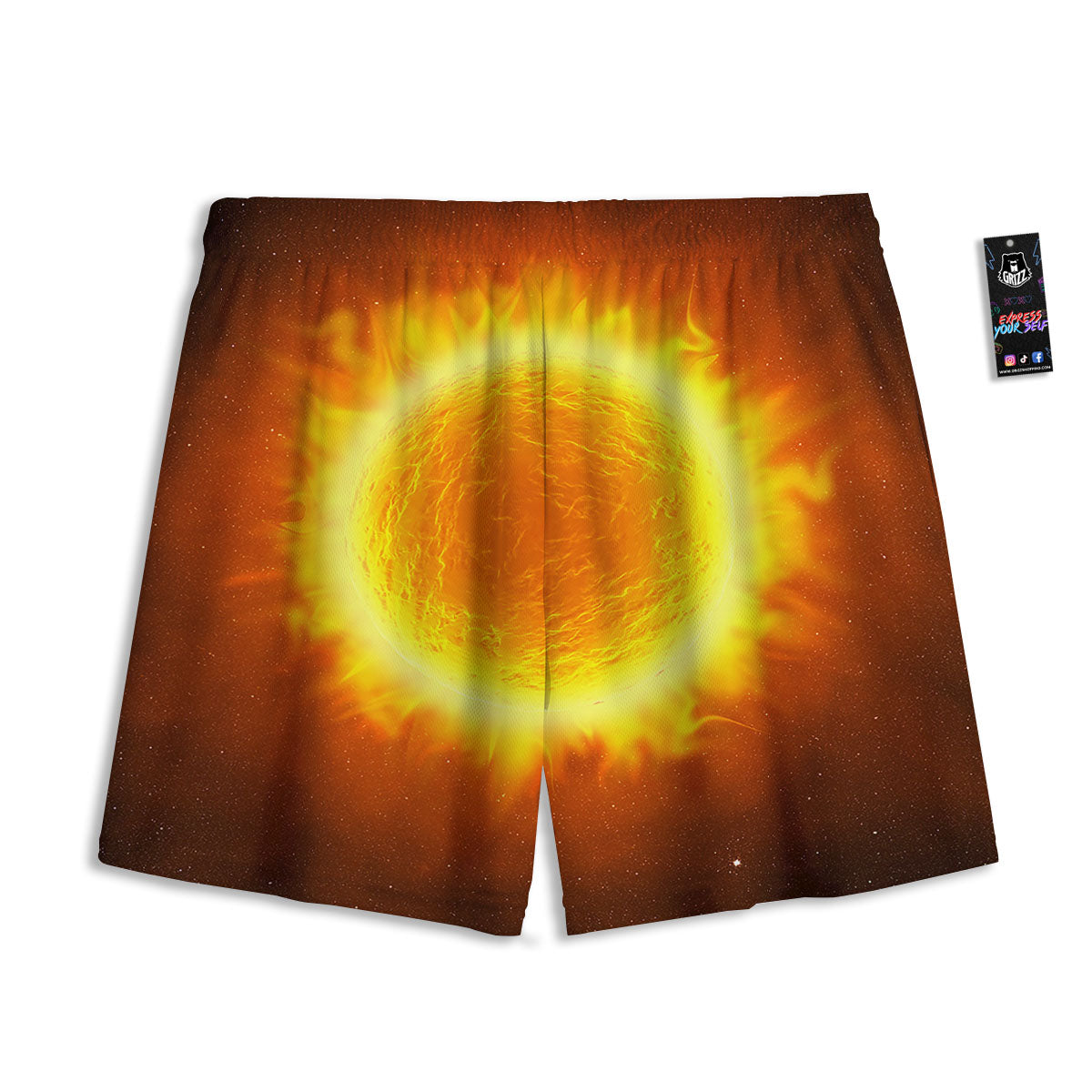 Flaming Sun Print Mesh Shorts