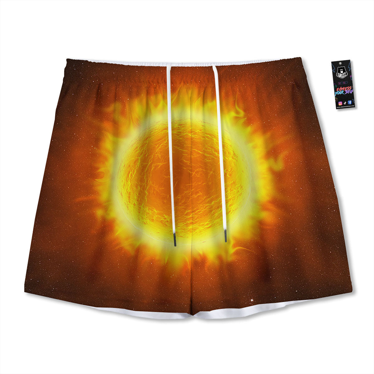 Flaming Sun Print Mesh Shorts