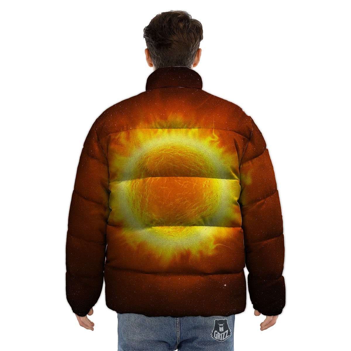 Flaming Sun Print Puffer Jacket-grizzshop