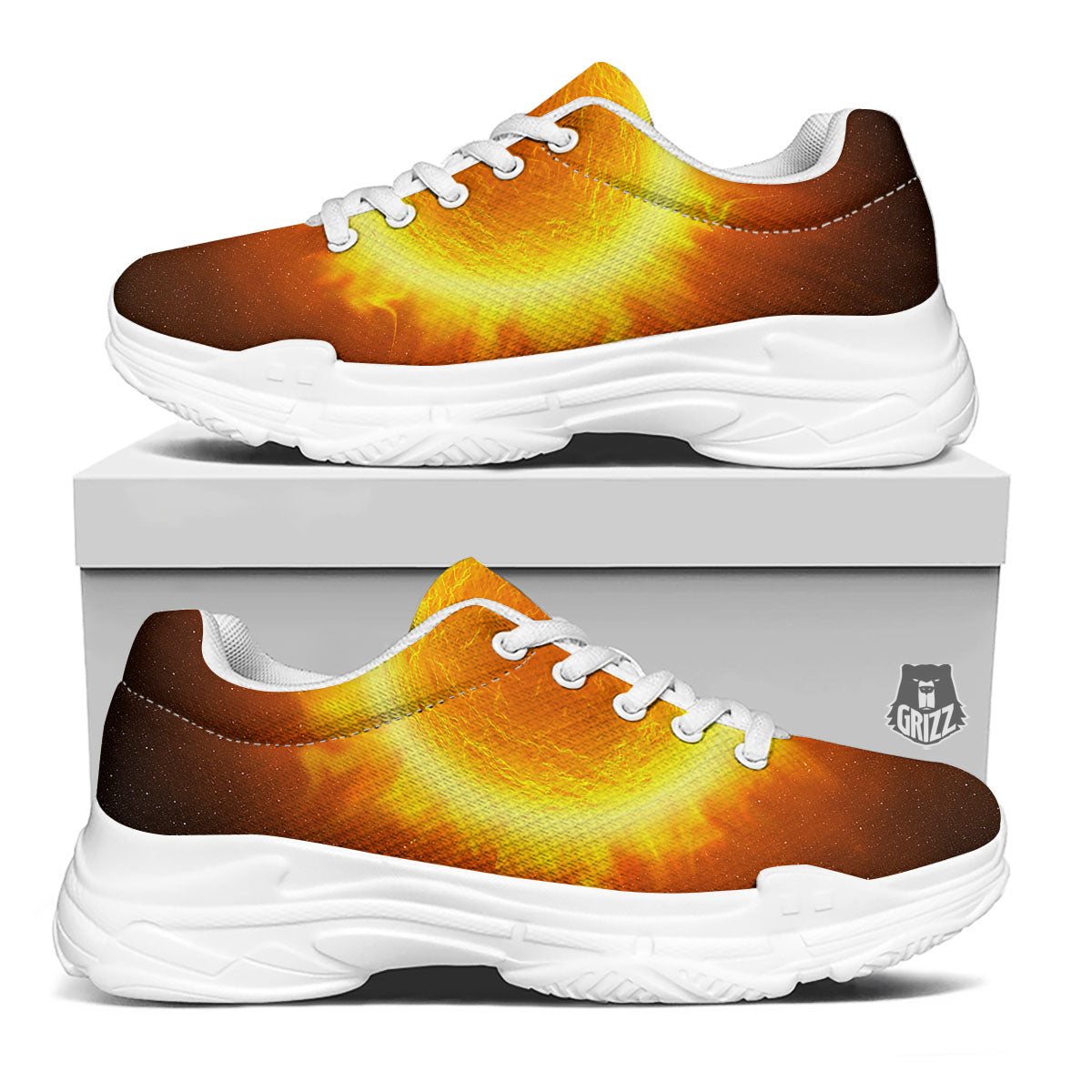 Flaming Sun Print White Chunky Shoes-grizzshop