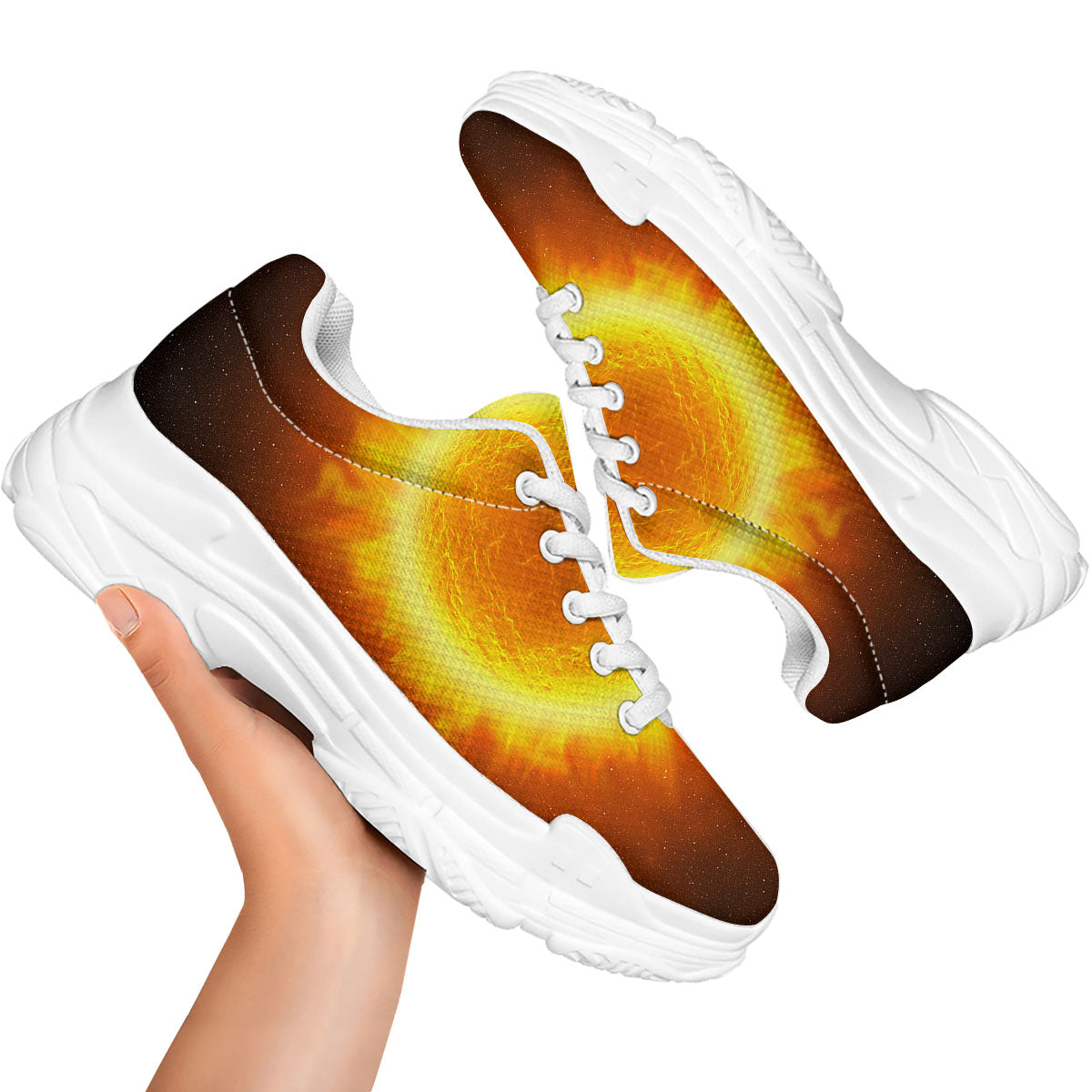 Flaming Sun Print White Chunky Shoes-grizzshop
