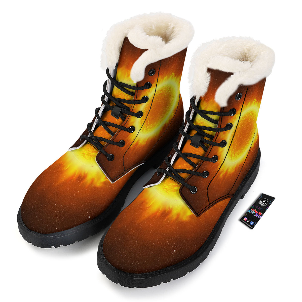 Flaming Sun Print Winter Boots-grizzshop