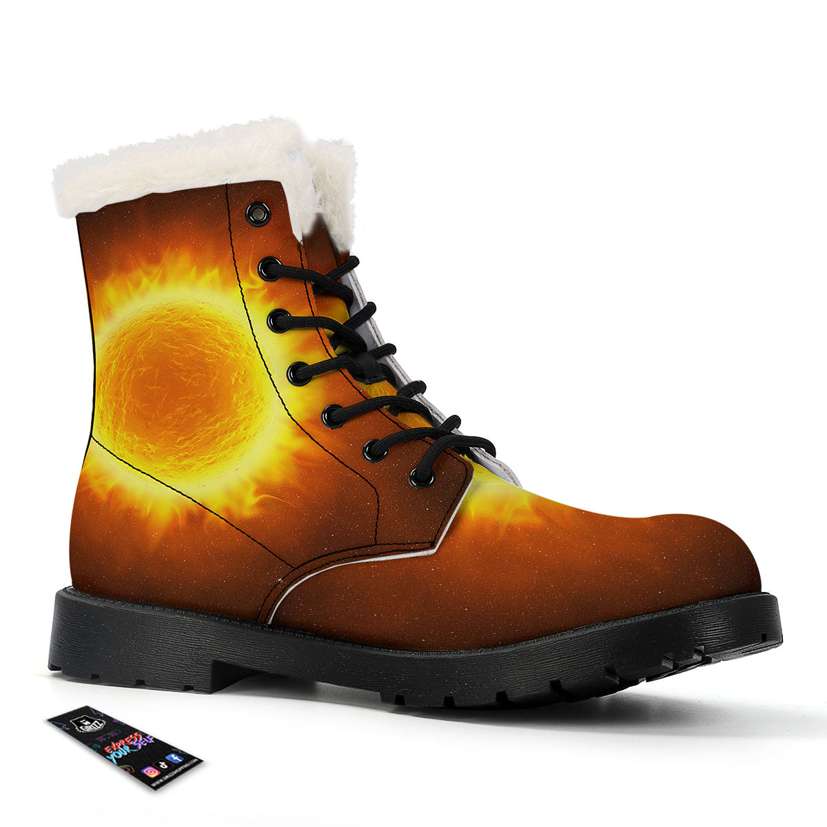 Flaming Sun Print Winter Boots-grizzshop