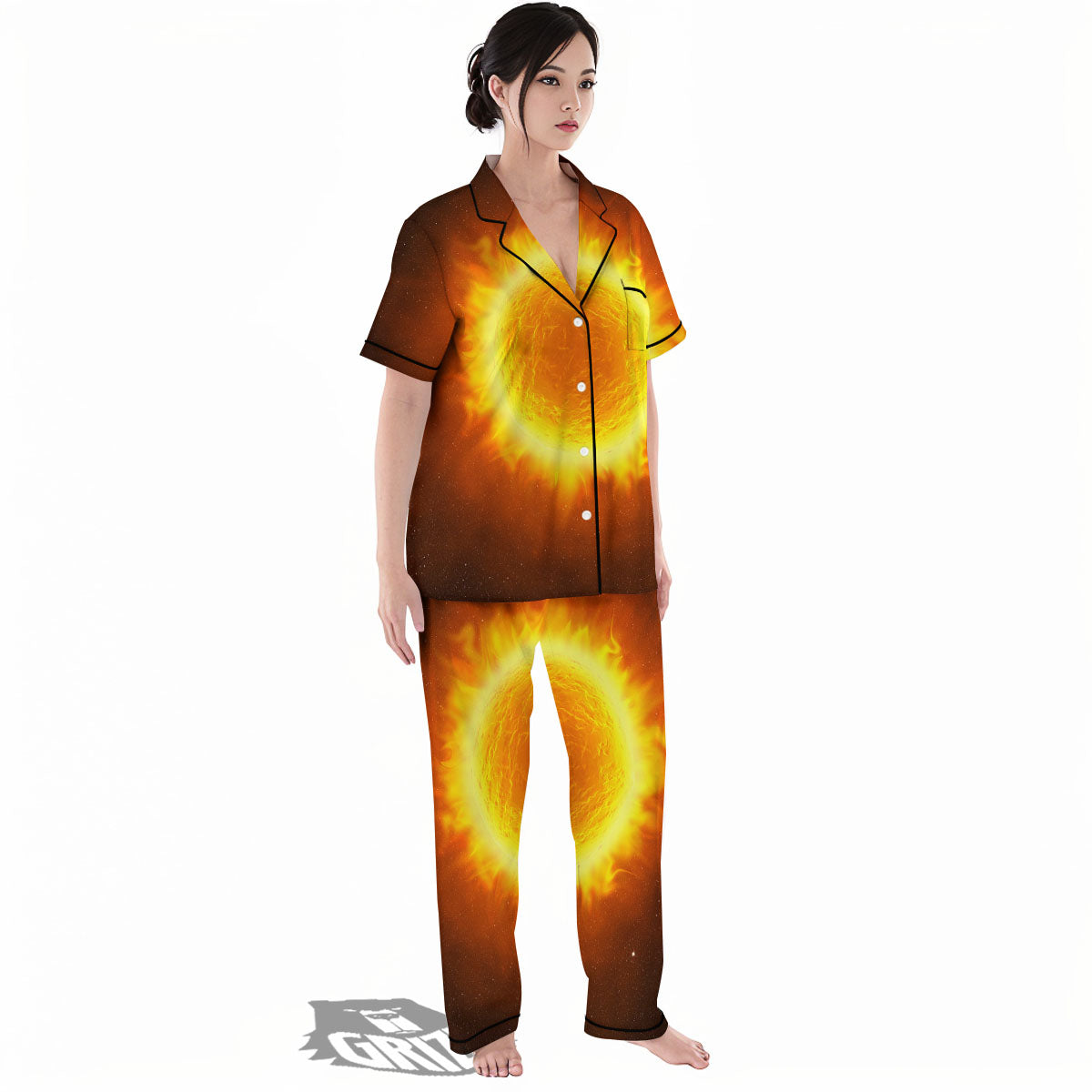 Flaming Sun Print Women's Pajamas Set-grizzshop