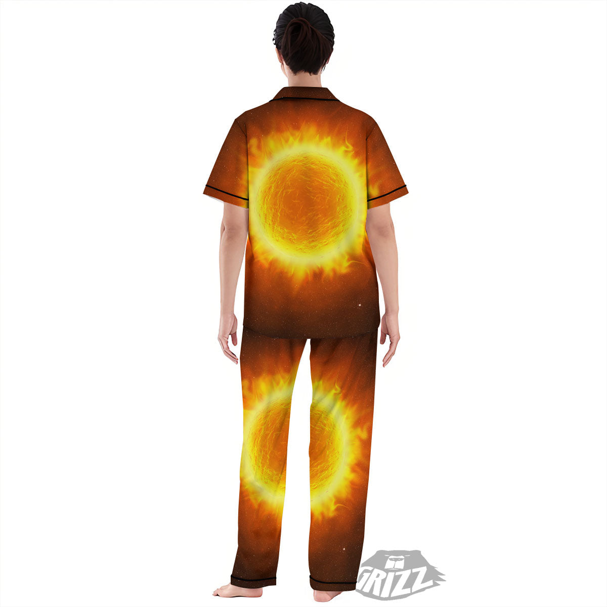 Flaming Sun Print Women's Pajamas Set-grizzshop