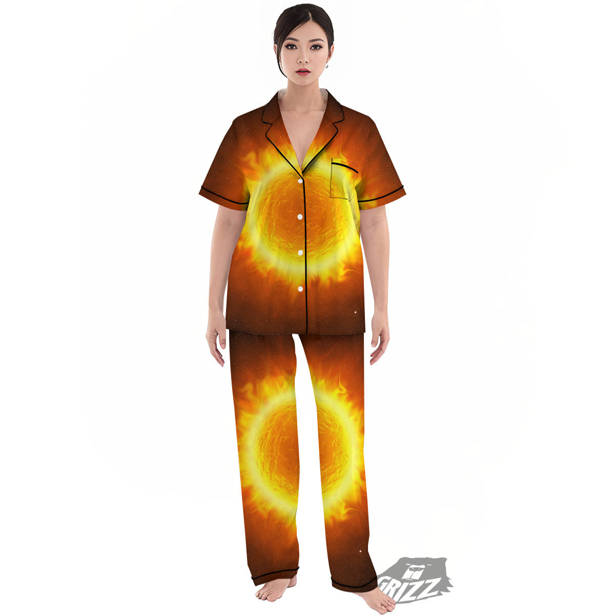 Flaming Sun Print Women's Pajamas Set-grizzshop
