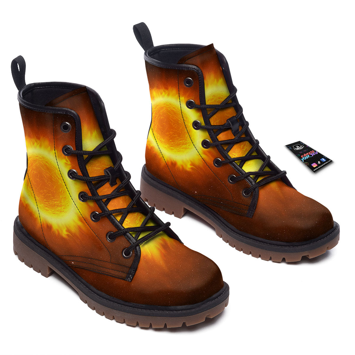 Flaming Sun Print Work Boots-grizzshop