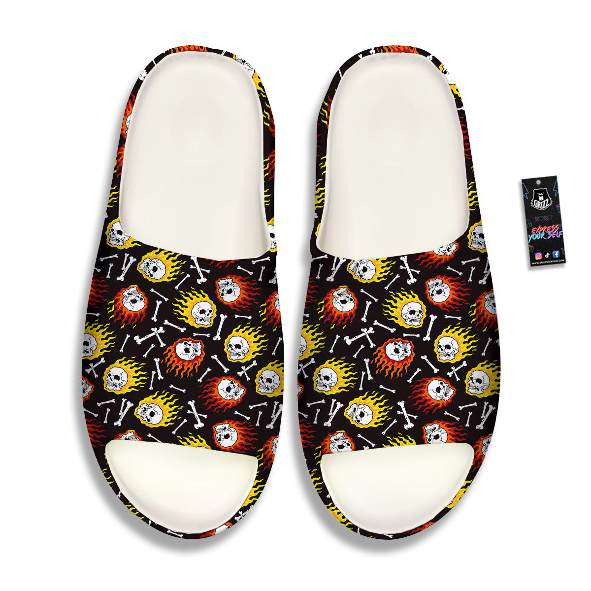 Flaming Skulls And Bone Print Pattern Sandals-grizzshop