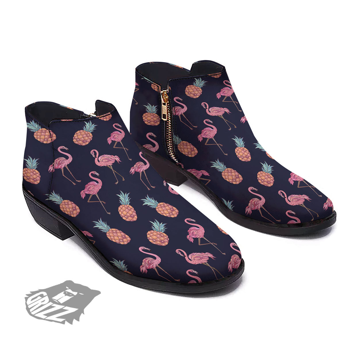 Flamingo And Pineapple Print Pattern Ankle Boots-grizzshop