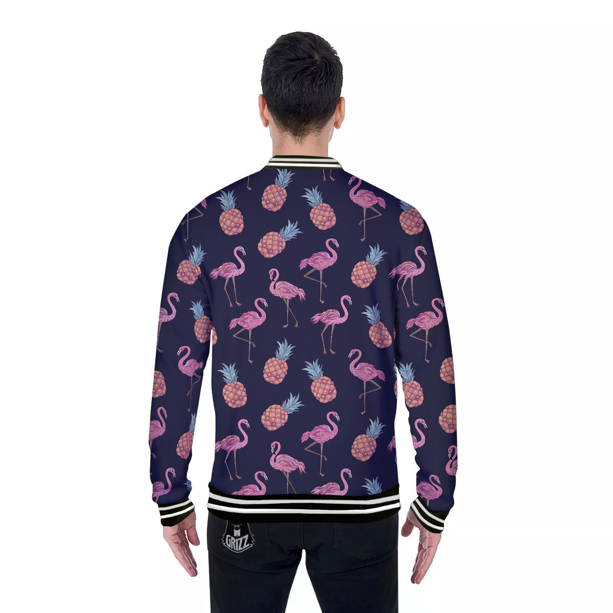 Flamingo And Pineapple Print Pattern Baseball Jacket-grizzshop