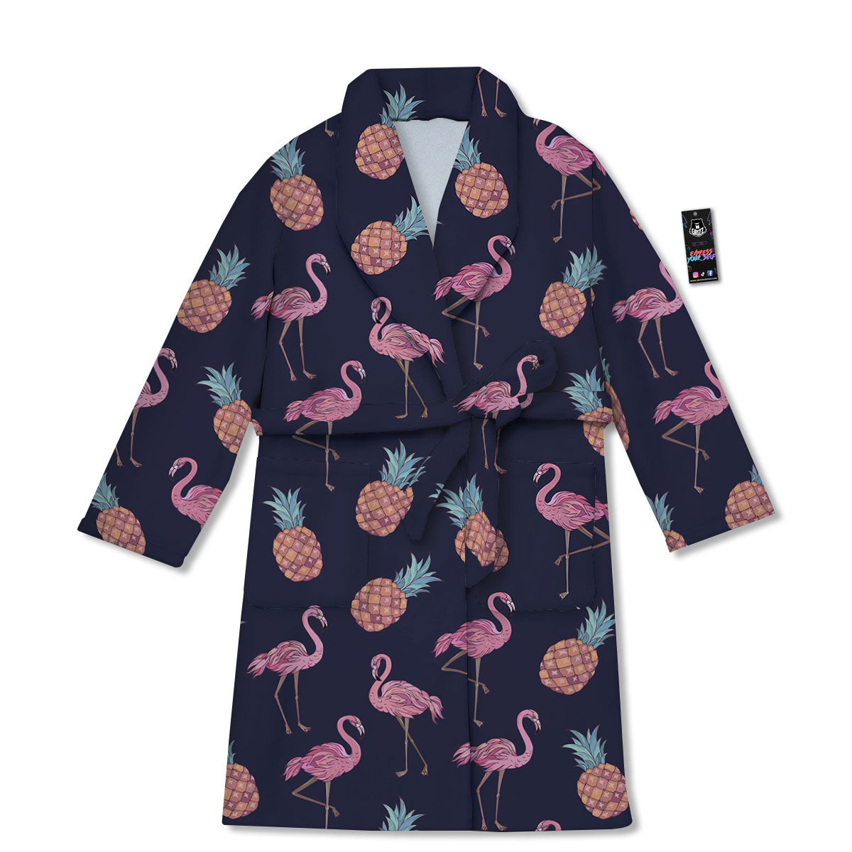 Flamingo And Pineapple Print Pattern Bathrobe-grizzshop