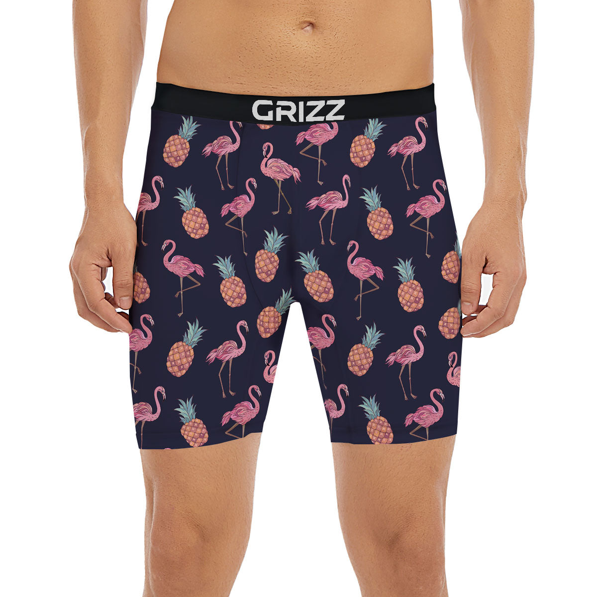Flamingo And Pineapple Print Pattern Boxer Briefs-grizzshop