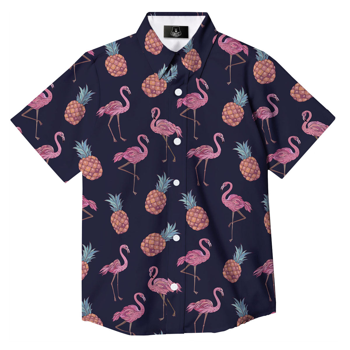 Flamingo And Pineapple Print Pattern Button Up Shirt-grizzshop