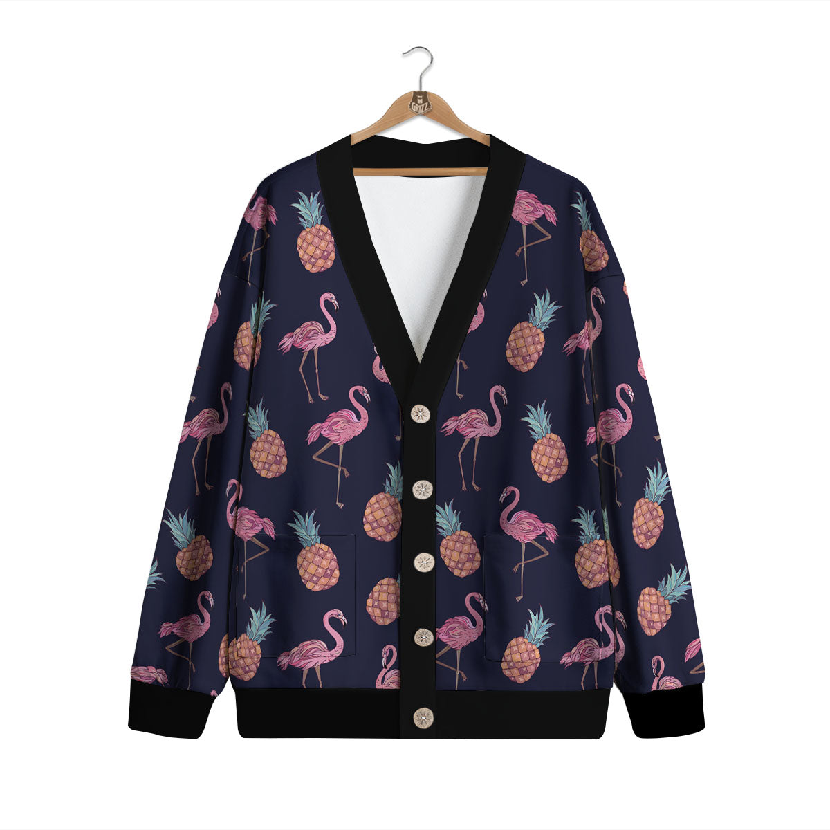 Flamingo And Pineapple Print Pattern Cardigan-grizzshop