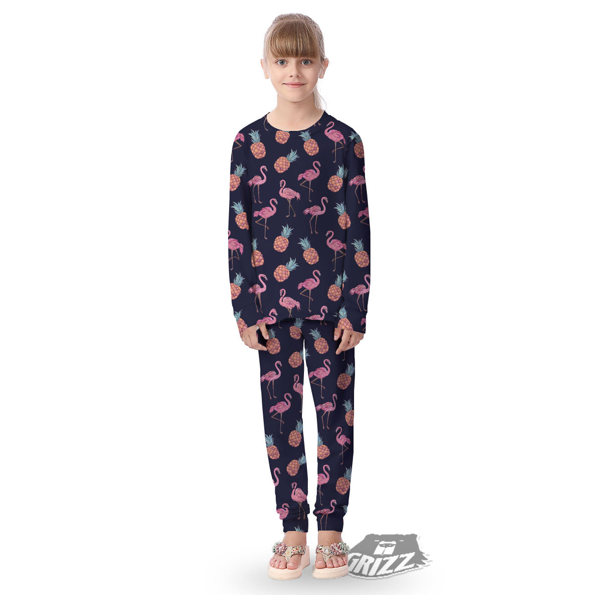 Flamingo And Pineapple Print Pattern Kid's Pajamas-grizzshop