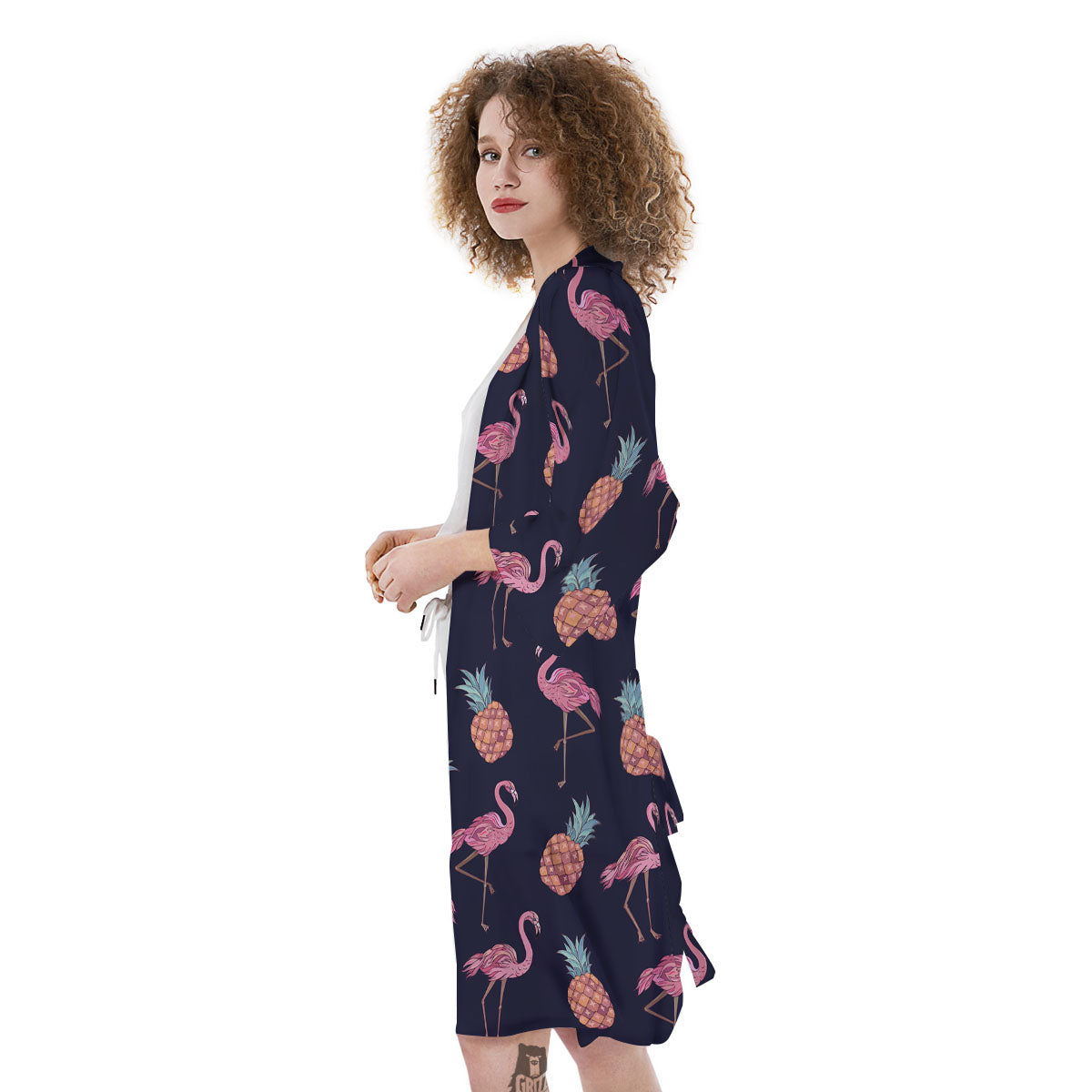 Flamingo And Pineapple Print Pattern Kimono-grizzshop