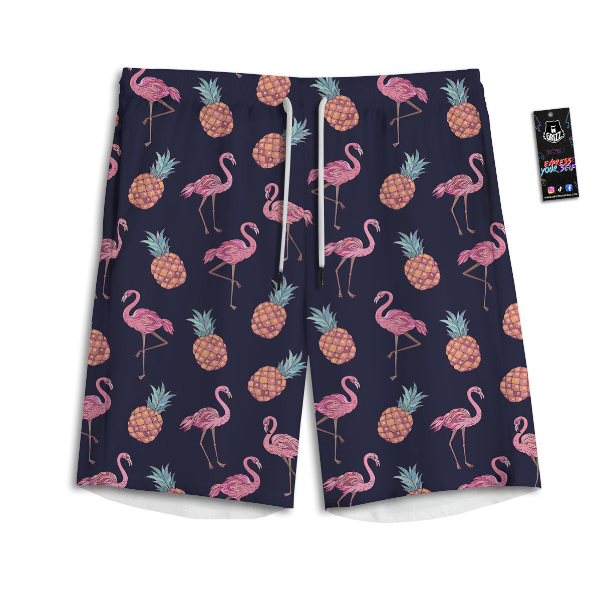 Flamingo And Pineapple Print Pattern Men's Athletic Shorts