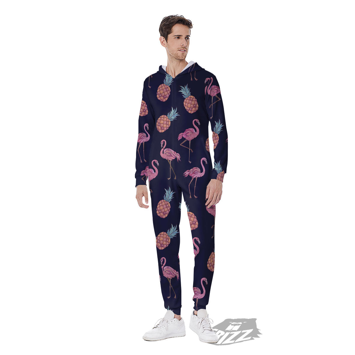 Flamingo And Pineapple Print Pattern Men's Jumpsuit-grizzshop