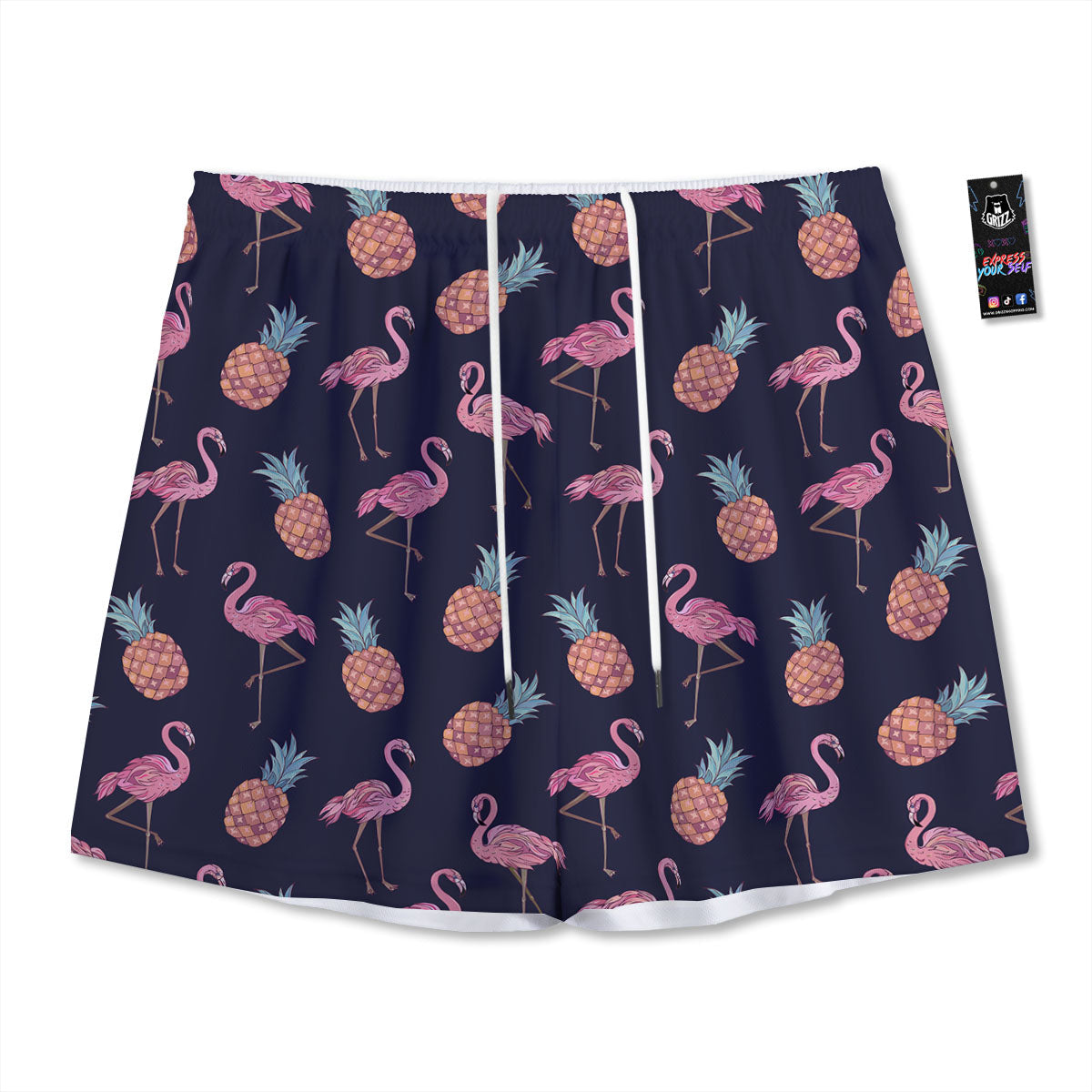 Flamingo And Pineapple Print Pattern Mesh Shorts