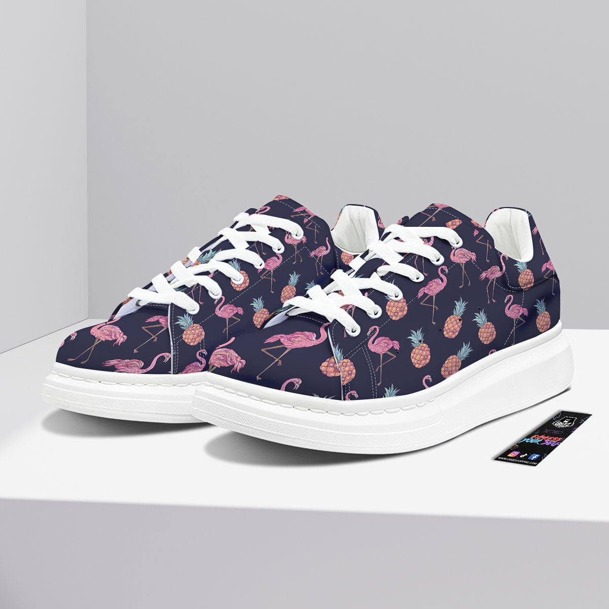 Flamingo And Pineapple Print Pattern Platform Shoes-grizzshop
