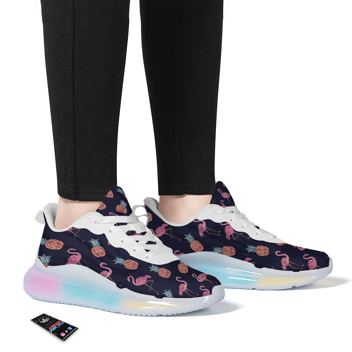 Flamingo And Pineapple Print Pattern Running Sneakers-grizzshop