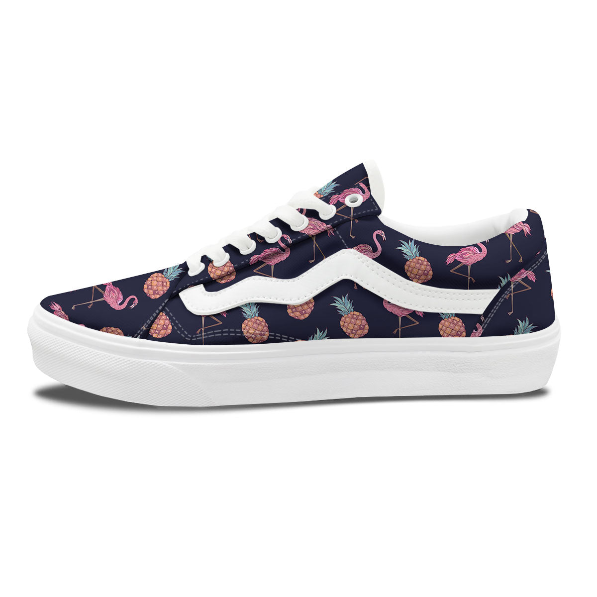 Flamingo And Pineapple Print Pattern Skate Shoes-grizzshop