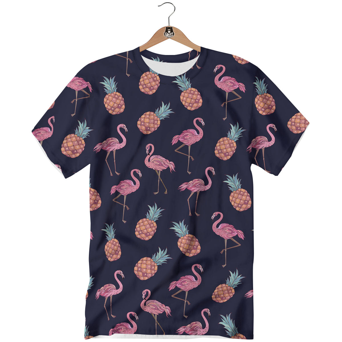 Flamingo And Pineapple Print Pattern T-Shirt-grizzshop