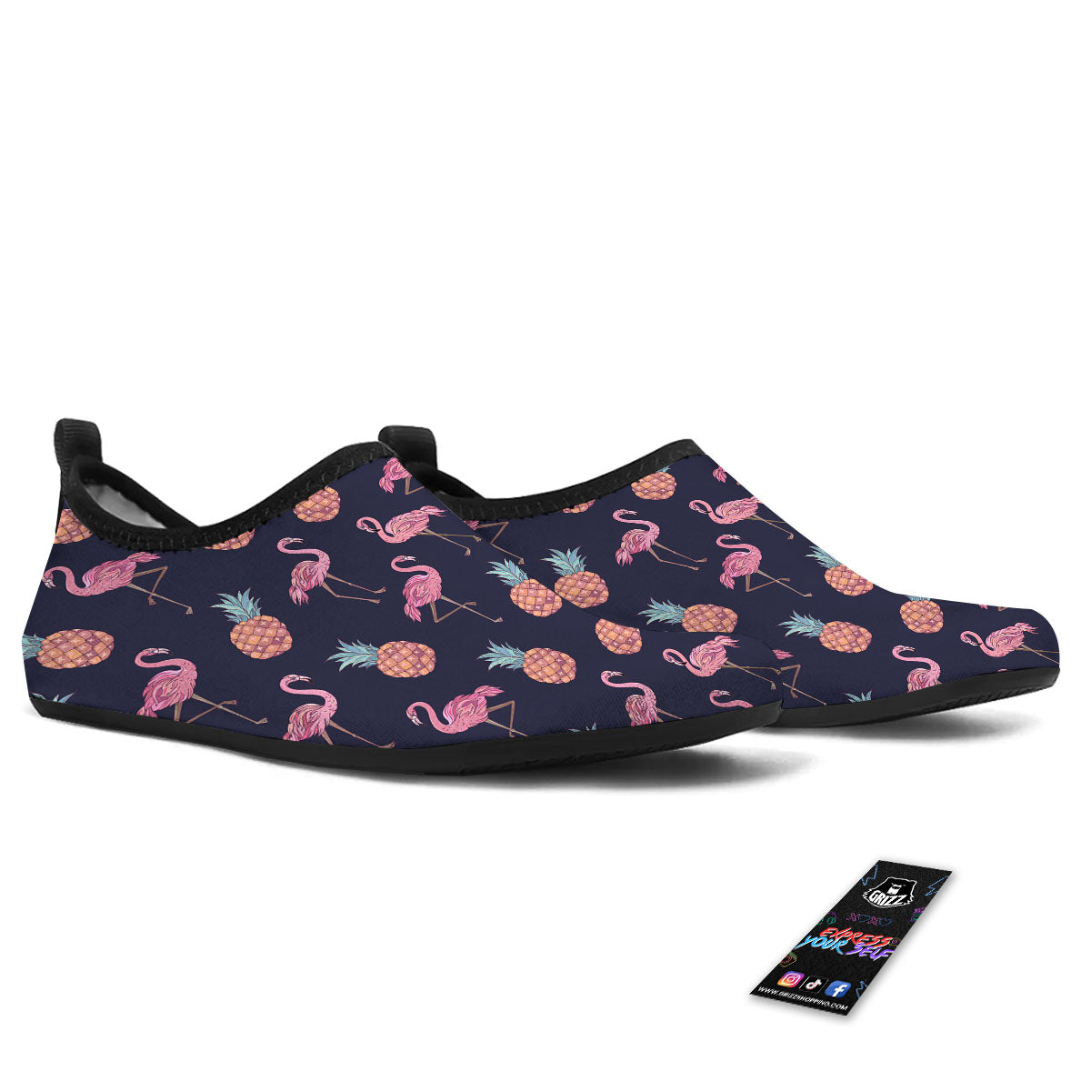 Flamingo And Pineapple Print Pattern Water Shoes-grizzshop