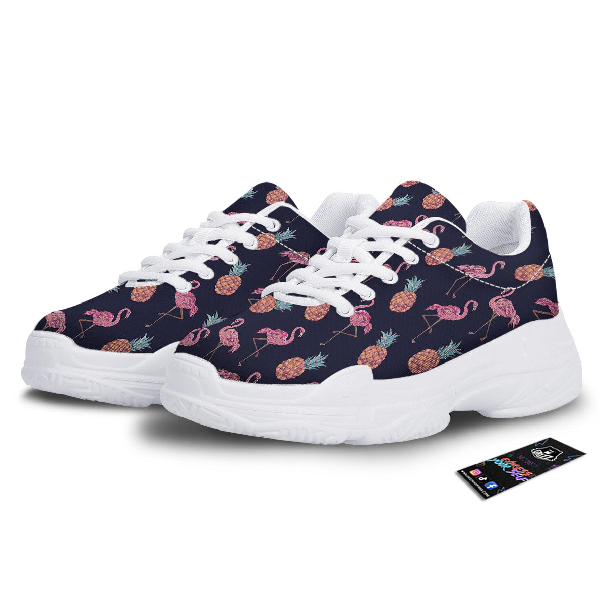 Flamingo And Pineapple Print Pattern White Chunky Shoes-grizzshop