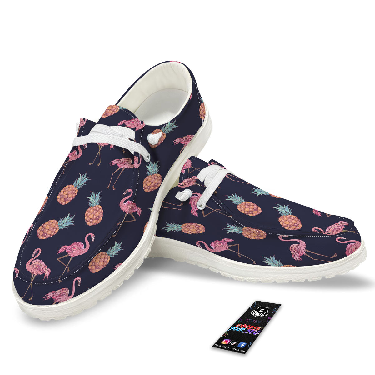 Flamingo And Pineapple Print Pattern White Loafers-grizzshop