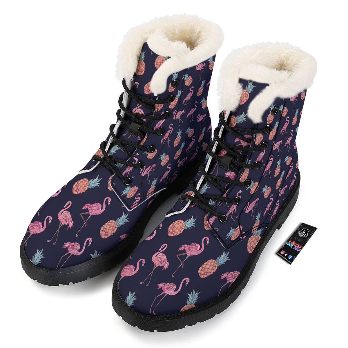 Flamingo And Pineapple Print Pattern Winter Boots-grizzshop