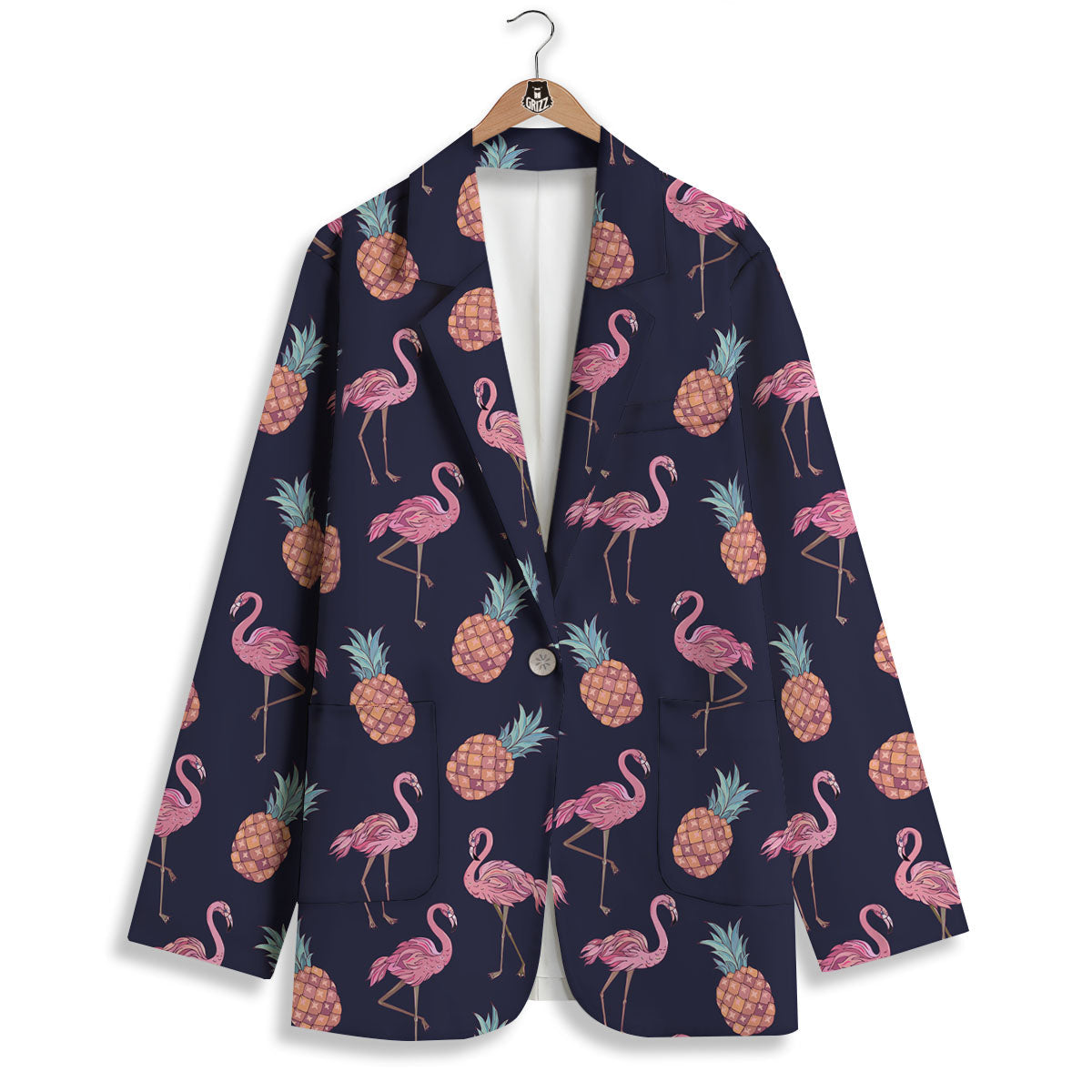 Flamingo And Pineapple Print Pattern Women's Blazer-grizzshop