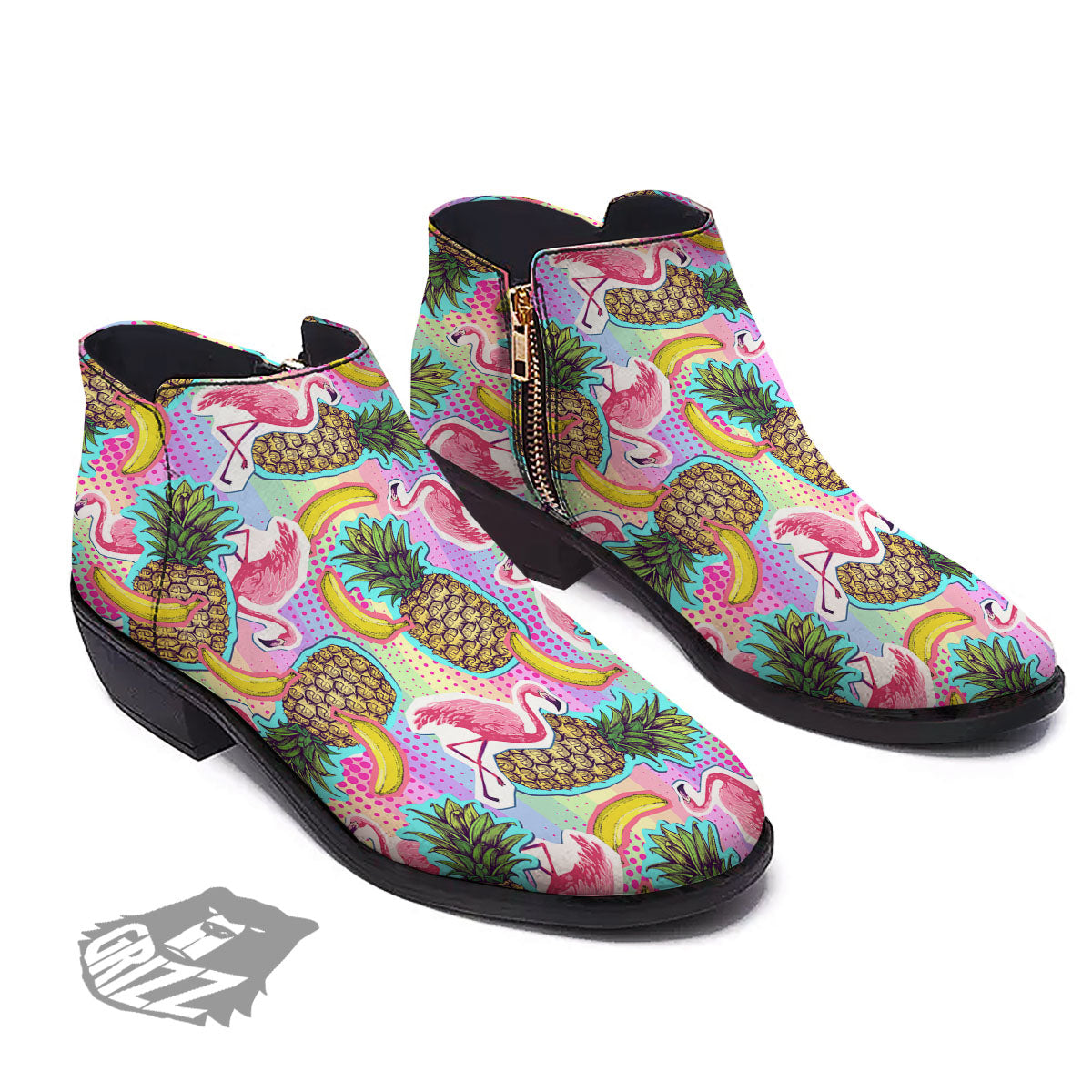 Flamingo And Pineapple Rainbow Print Pattern Ankle Boots-grizzshop