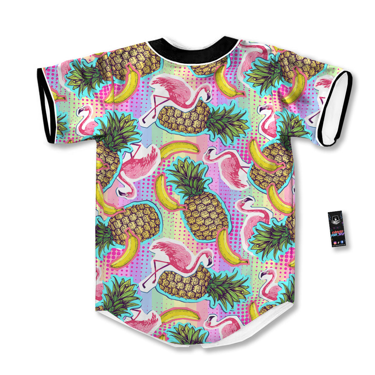 Flamingo And Pineapple Rainbow Print Pattern Baseball Jersey-grizzshop
