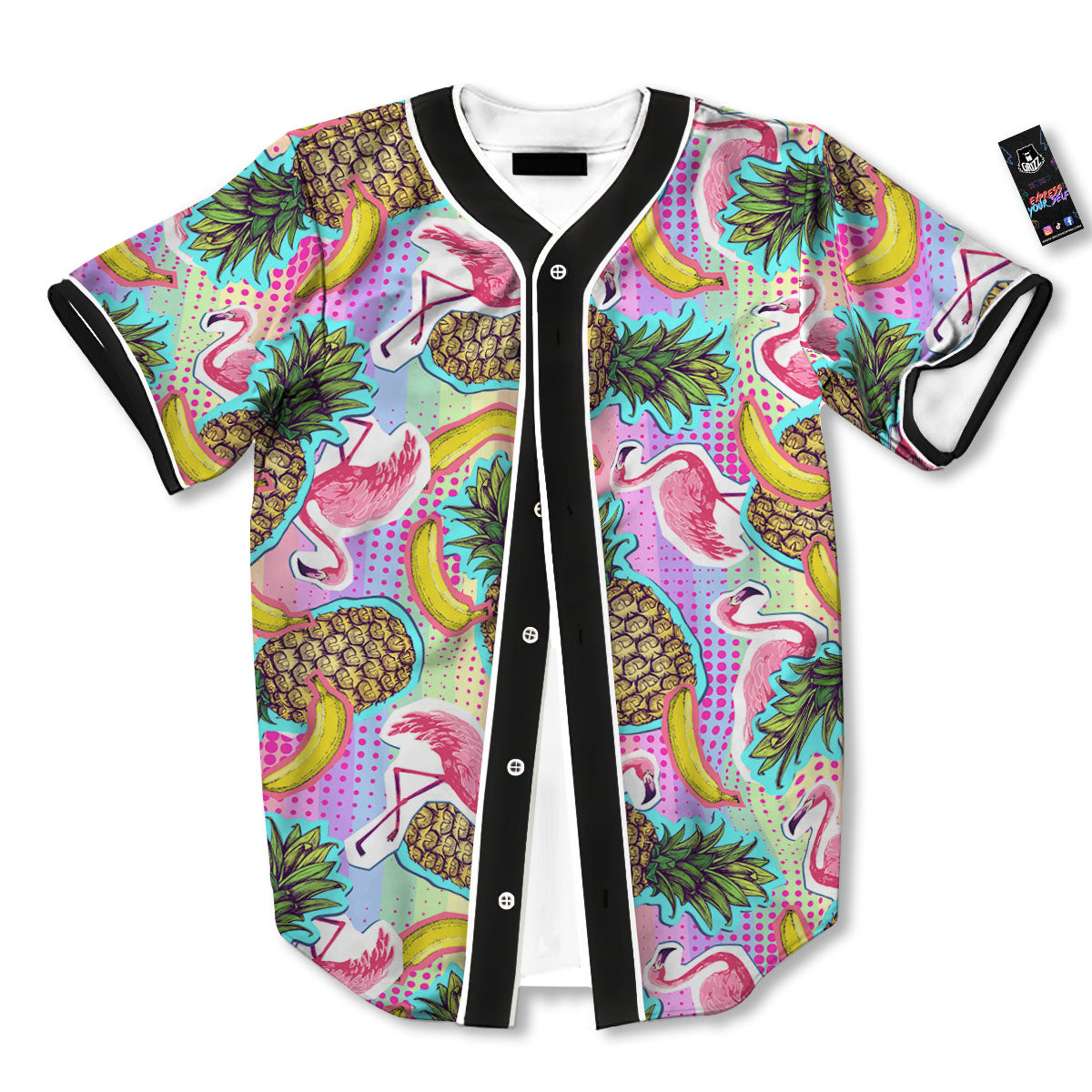 Flamingo And Pineapple Rainbow Print Pattern Baseball Jersey-grizzshop