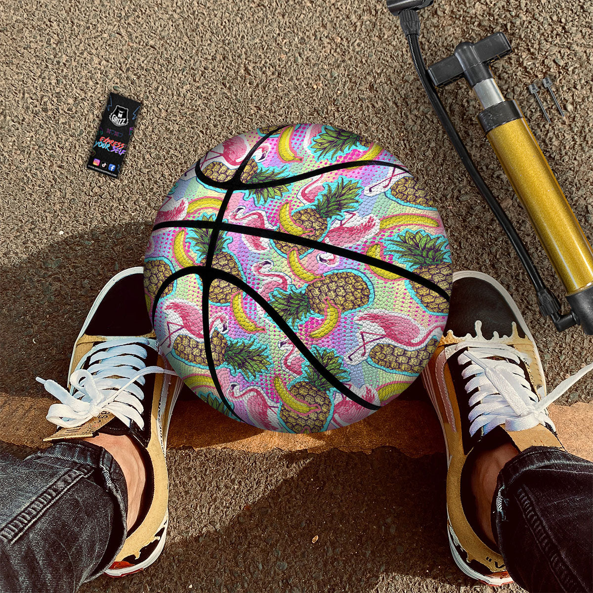 Flamingo And Pineapple Rainbow Print Pattern Basketball-grizzshop