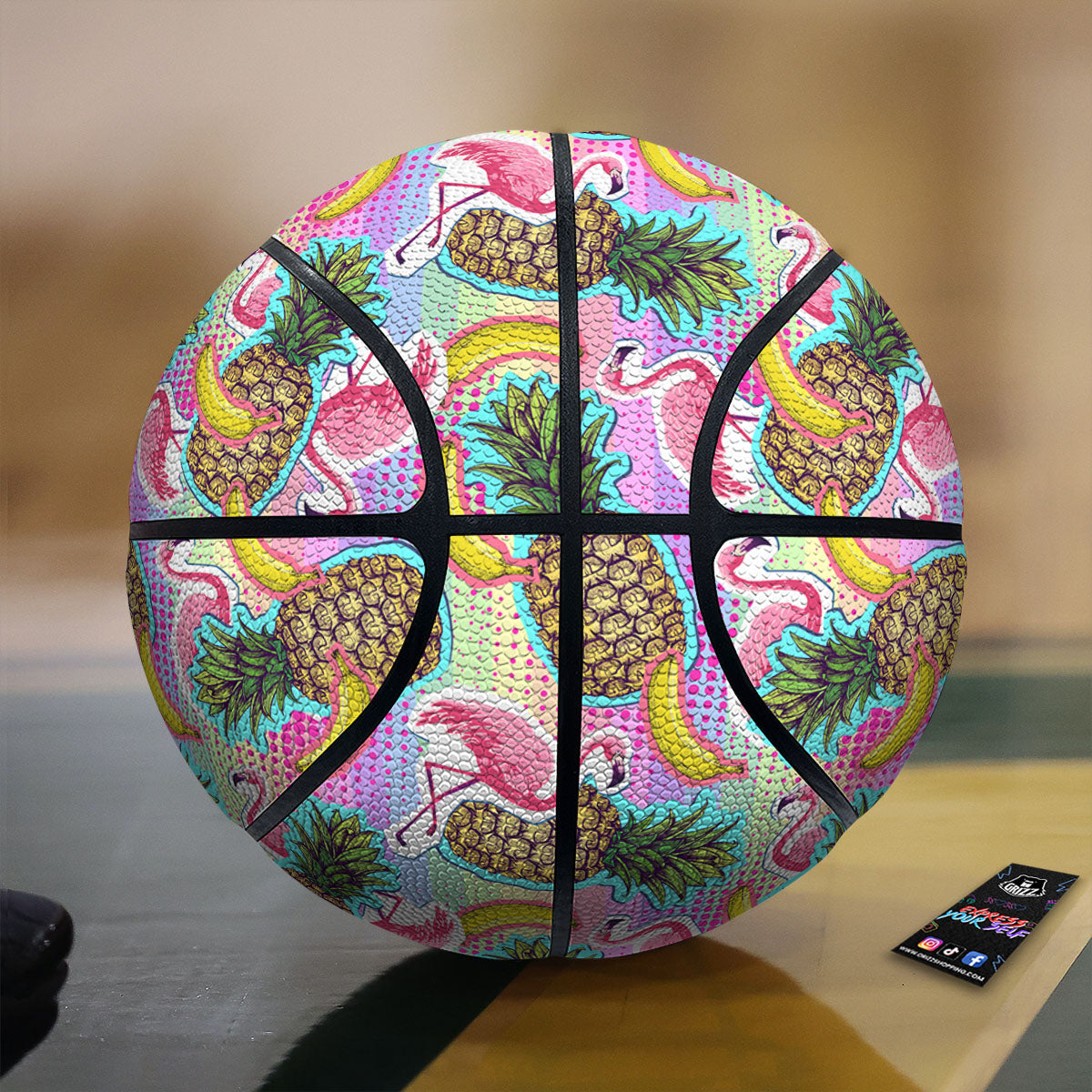 Flamingo And Pineapple Rainbow Print Pattern Basketball-grizzshop