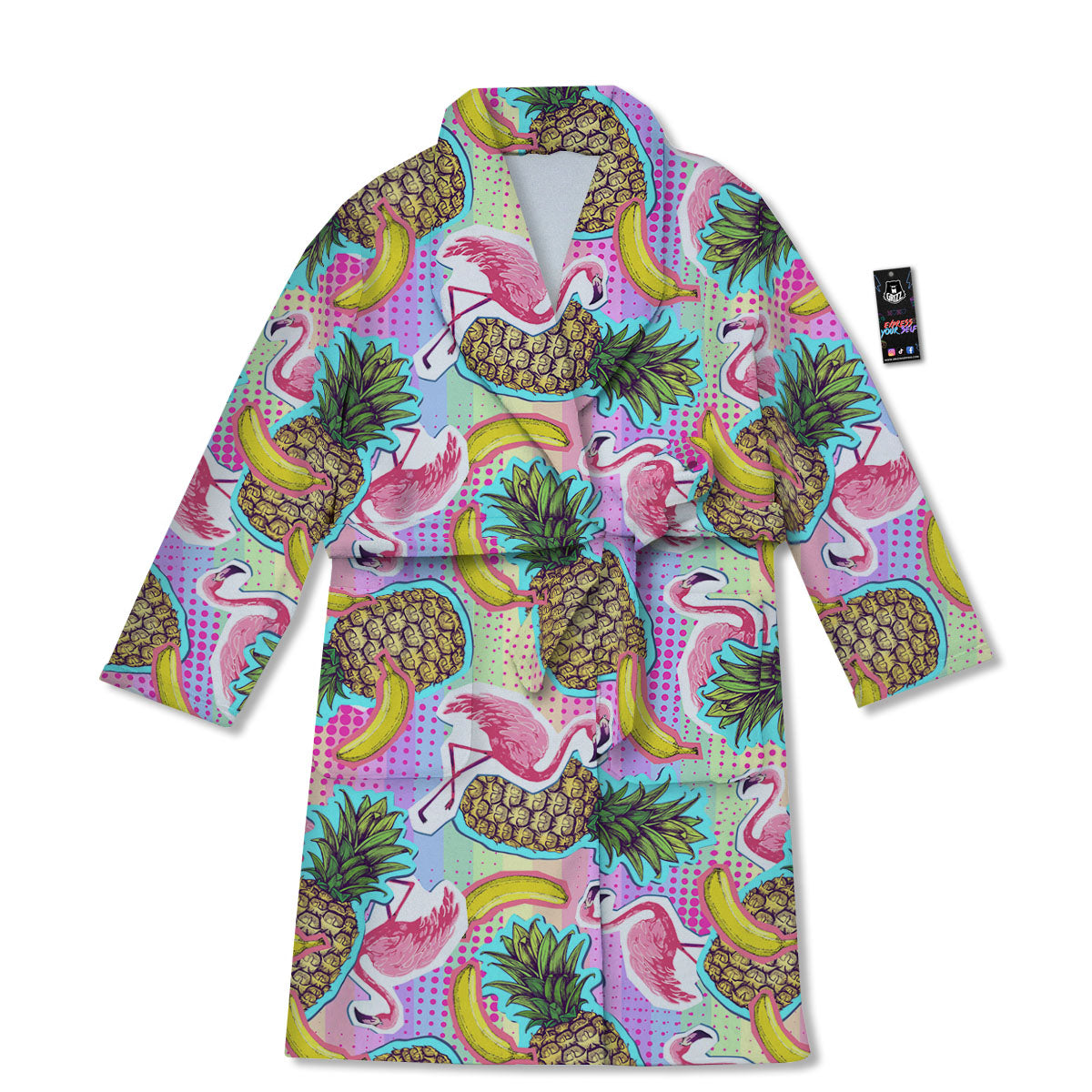 Flamingo And Pineapple Rainbow Print Pattern Bathrobe-grizzshop