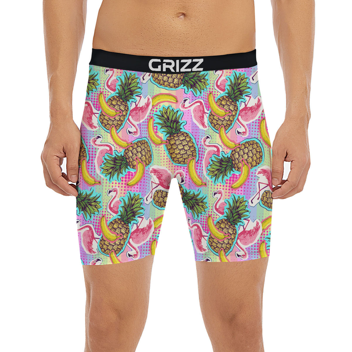 Flamingo And Pineapple Rainbow Print Pattern Boxer Briefs-grizzshop