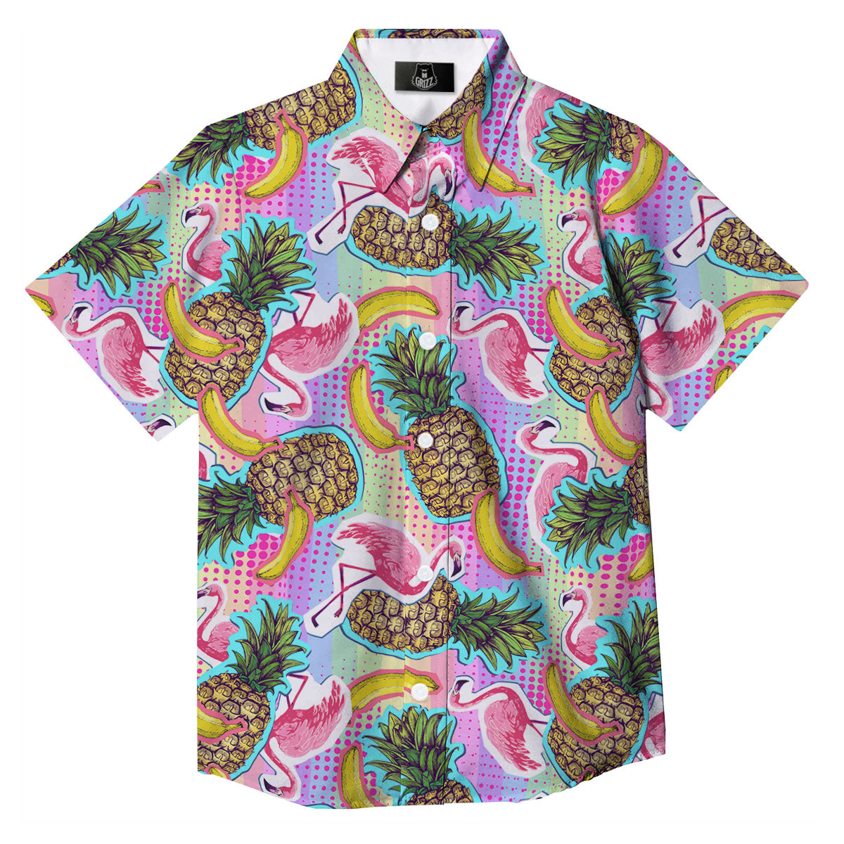 Flamingo And Pineapple Rainbow Print Pattern Button Up Shirt-grizzshop