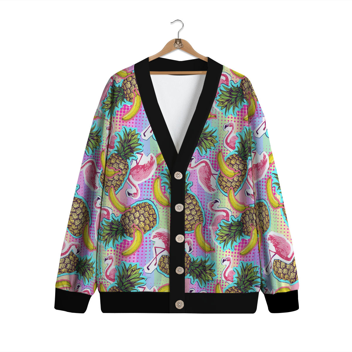 Flamingo And Pineapple Rainbow Print Pattern Cardigan-grizzshop