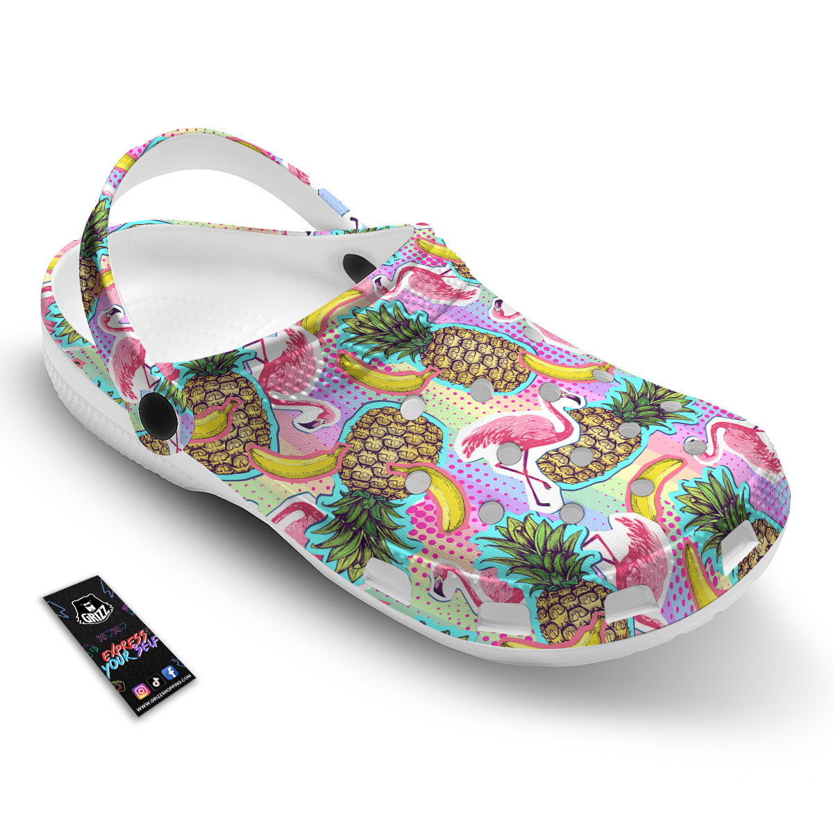 Flamingo And Pineapple Rainbow Print Pattern Clog-grizzshop