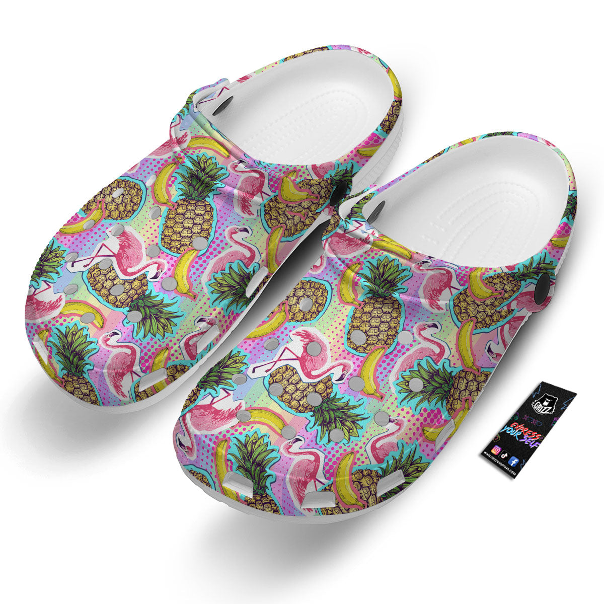 Flamingo And Pineapple Rainbow Print Pattern Clog-grizzshop