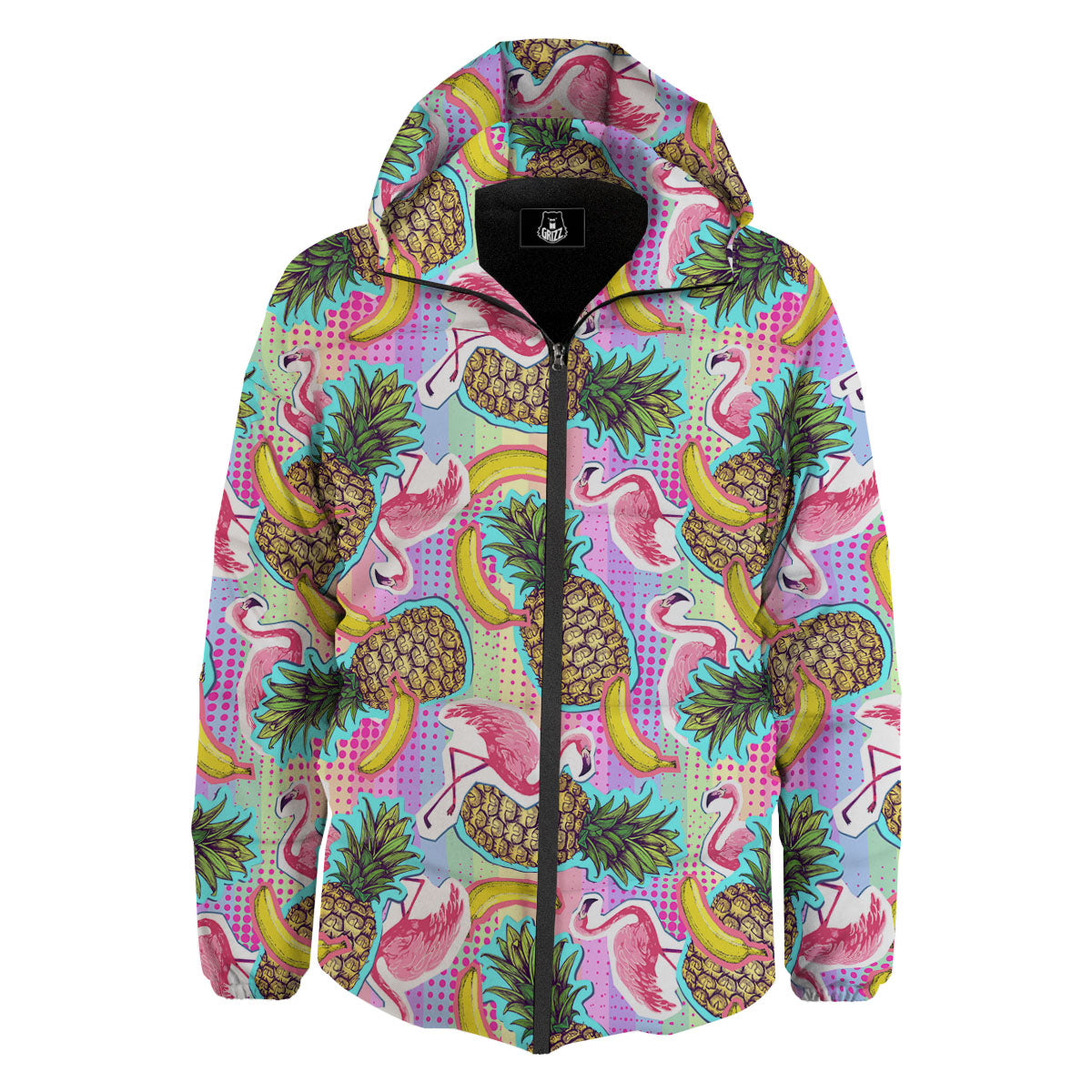 Flamingo And Pineapple Rainbow Print Pattern Down Jacket-grizzshop
