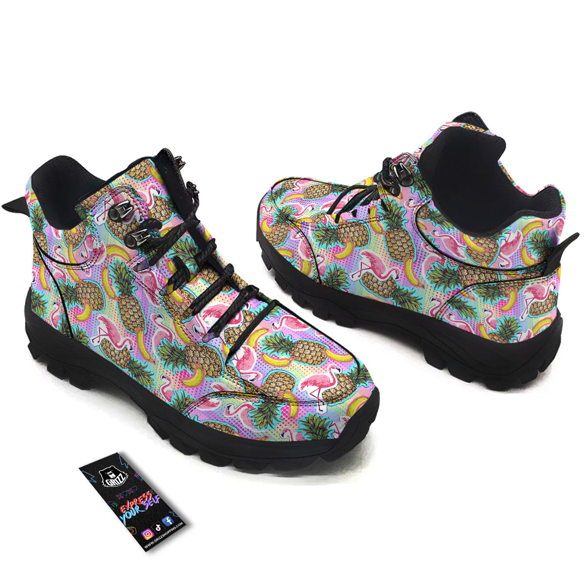 Flamingo And Pineapple Rainbow Print Pattern Hiking Shoes-grizzshop