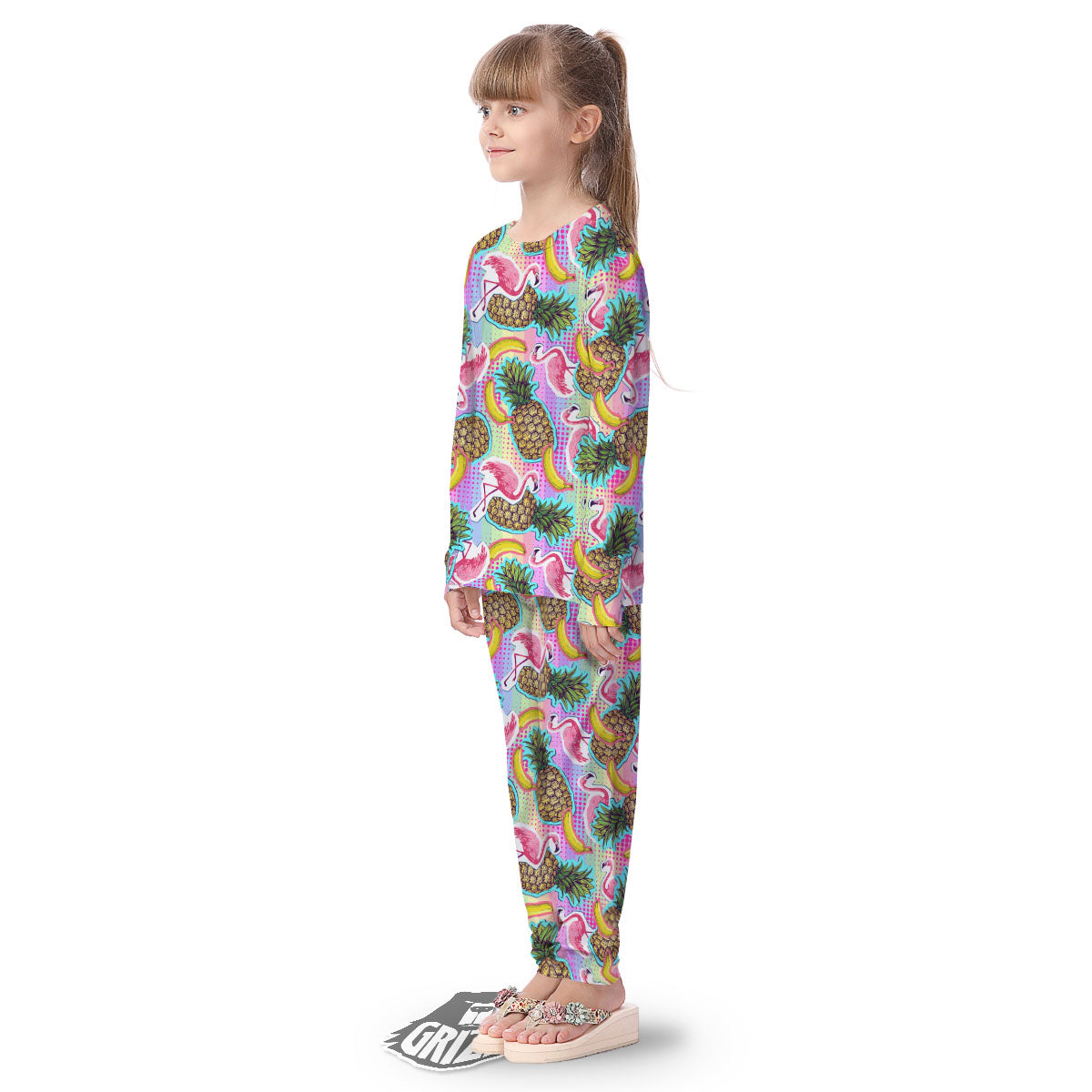 Flamingo And Pineapple Rainbow Print Pattern Kid's Pajamas-grizzshop