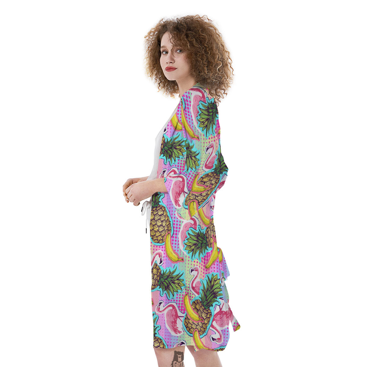 Flamingo And Pineapple Rainbow Print Pattern Kimono-grizzshop