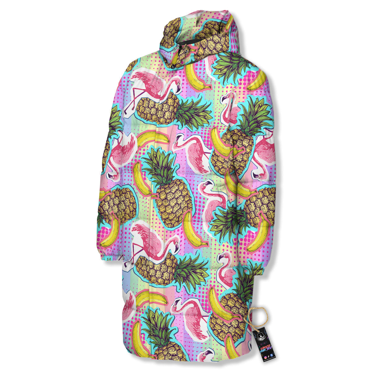 Flamingo And Pineapple Rainbow Print Pattern Long Down Jacket-grizzshop